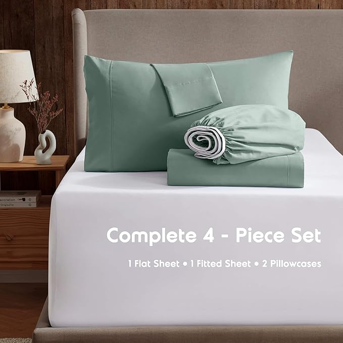 Nestl California King Sheet Set - 1800 Ultra-Soft Microfiber Cal King Bed Sheets - Double Brushed - Deep Pockets - Easy Fit - 4 Piece Set - Bed Sheets (California King, Sage Green)