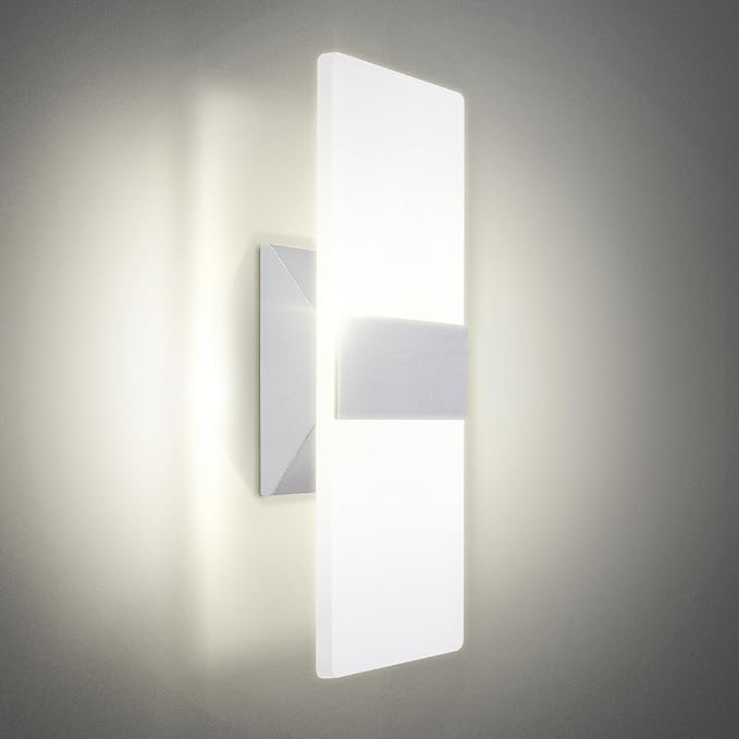 ASD 12 Inch LED Indoor Wall Sconce - Modern Interior 12W 2700K-5000K Adjustable Dimmable Wall Mounted Light Fixtures, Acrylic Glass Wall Lights for Stairway, Hallway - UL, Brushed Nickel