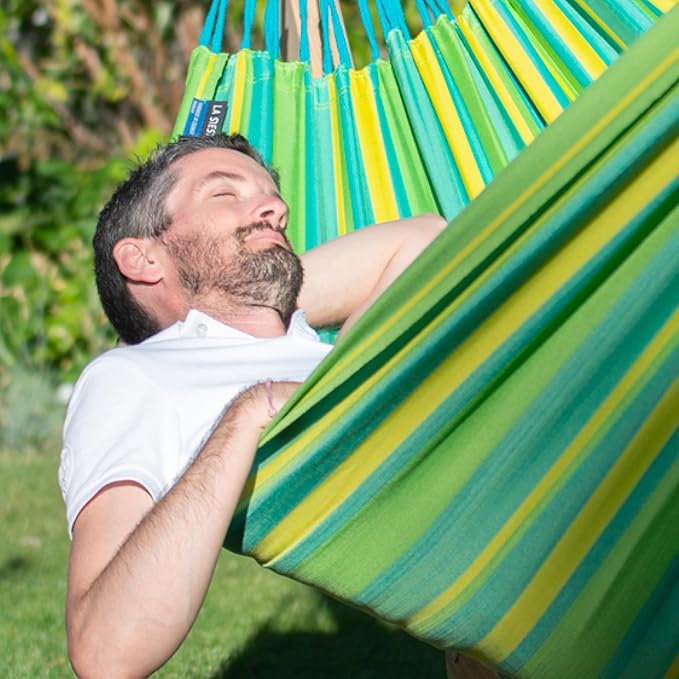 LA SIESTA Brisa Classic Hammock, Handmade, Weather-Resistant, Tear-Resistant Hammock for Indoor & Outdoor Relaxation, Size-King - Lime