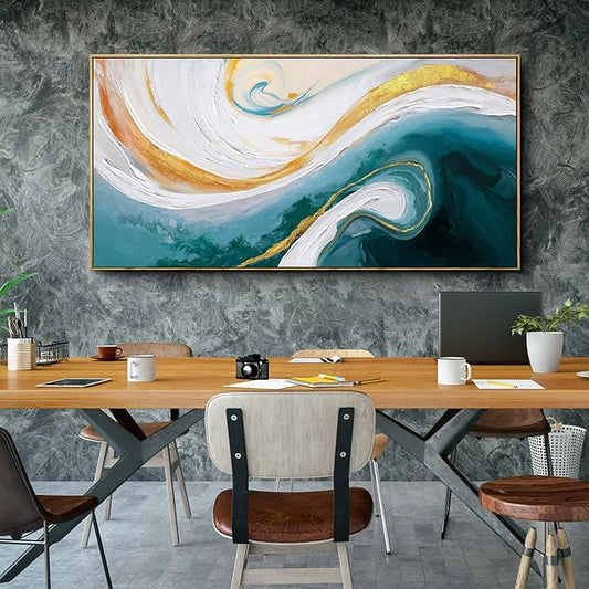 XLSJERST Abstract Canvas Wall Art for Living Room - Large Frame Blue and White Wall Decor Picture Modern Orange Painting Artwork for Bedroom Home Office Decoration Size 58x29 Inches