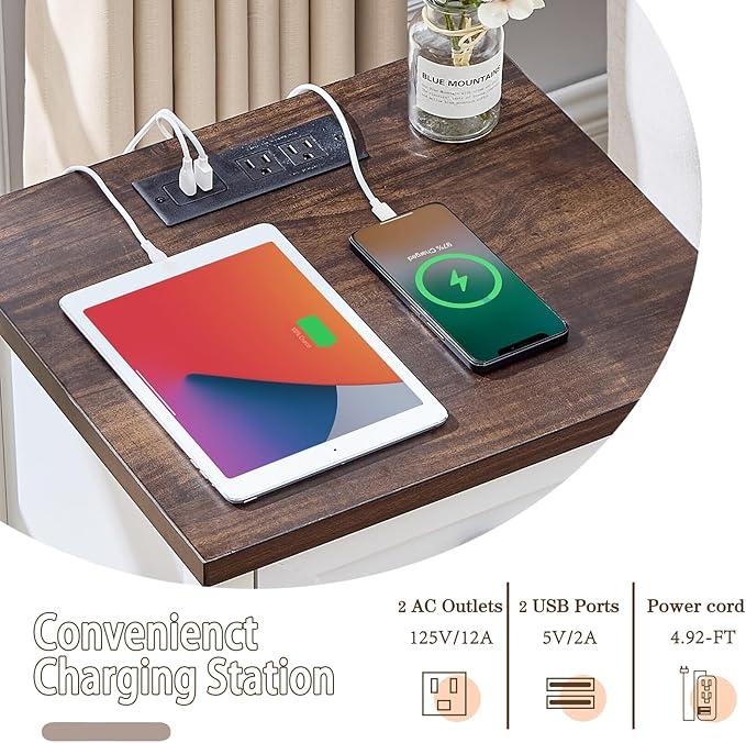 LIDYUK 3 Drawer White Dresser for Bedroom Farmhouse Dresser Chest of Drawers, 25" Tall Nightstand with Charging Station Chest of Drawers for Bedroom, Living Room