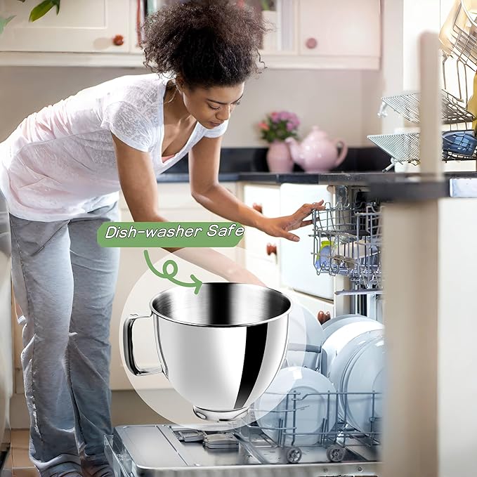 5 Quart Stainless Steel Mixer Bowl Compatible with KitchenAid 4.5 & 5 QT Tilt-Head Stand Mixers, Durable KitchenAid Replacement Bowl, Mixer Accessories for Baking & Cooking