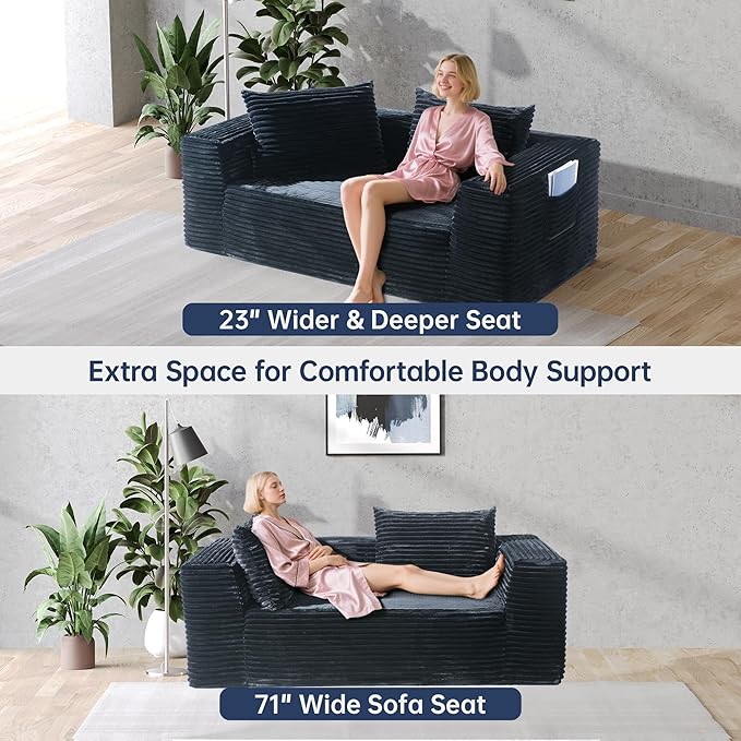 TeQsli Loveseat Sofa, 71" Foam Sofa in a Box, Plush Corduroy Deep Seat Couch, No Assembly Needed, Modern Sofa for Compact Living Rooms, Apartments, and Offices