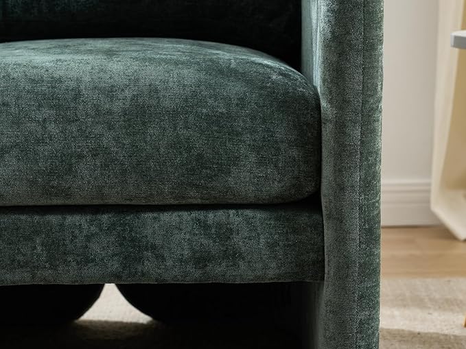Modern Barrel Accent Chair, Mid-Century Beige Chenille Fabric Armchair for Living Room, Comfy Upholstered Reading Accent Chairs Single Sofa Chair for Bedroom Waiting Room Office,1 PCS, Green