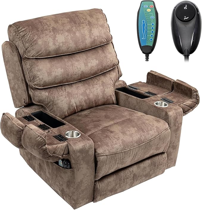 Oversized Extra Wide Power Lift Recliner Chair Extended Footrest for Big Tall Man 400lb, Heavy Duty Recliners with Heat Massage, Arm Storage & Cup Holders, Lay Flat 160° for Elderly Sleeping