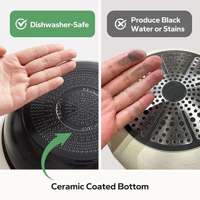 Redchef 16pcs Ceramic Pots and Pans Set Non Stick, Nonstick Kitchen Cookware Set with Detachable Handle, Non Toxic, PFAS PFOA & PTFE Free, RV Cookware Set for Camping, Dishwasher/Oven Safe (Black)