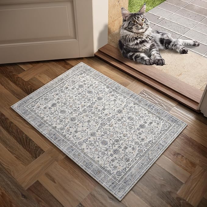 Washable 2'x3' Non Slip Rug Vintage Soft Low Pile Lightweight Boho Area Rugs for High-Traffic Areas (Entryway, Kitchen, Hallway), Farmhouse Decor