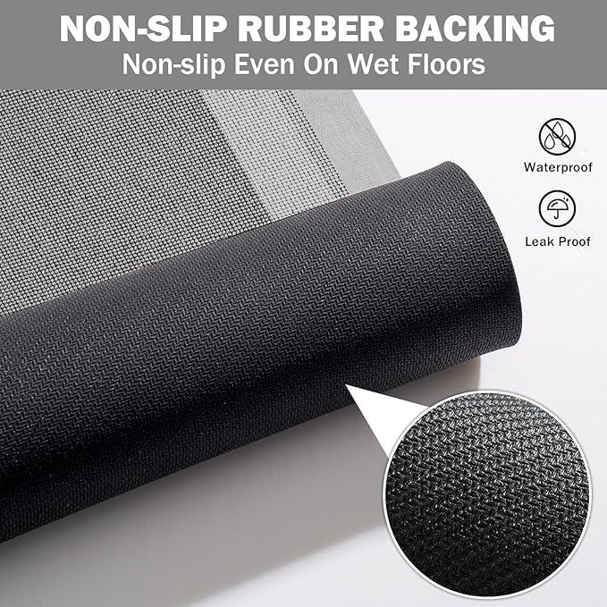 Non Slip Long Bath Mat Bathroom Runner, Rubber Backing Ultra Thin Bathroom Rugs Fit Under Door Quick Dry Super Absorbent Washable Bath Rug Shower Mat for Bathtub Sink Floor, Grey 24"x48"