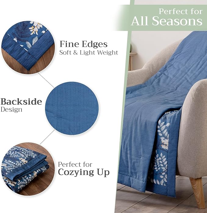 Maison d' Hermine Throw Blanket for Couch Lightweight Soft Warm Breathable Cotton Throw Blankets for Bed Girls Boys Women Men Gifts Sofa Travel Living Room Chair Bedding (60"x80", Feuillage)