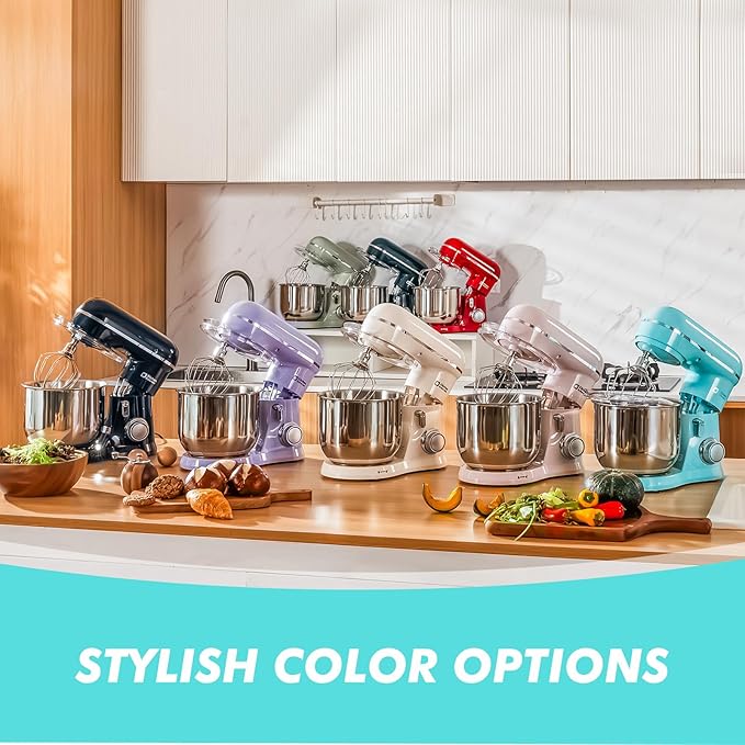 Kitchen in the Box Stand Mixer, 3.5 QT Small Electric Kitchen Mixer, 10-Speed Portable Lightweight Food Mixer with Stainless Steel Bowl, Egg Whisk, Dough Hook, Beater (Sky Blue)