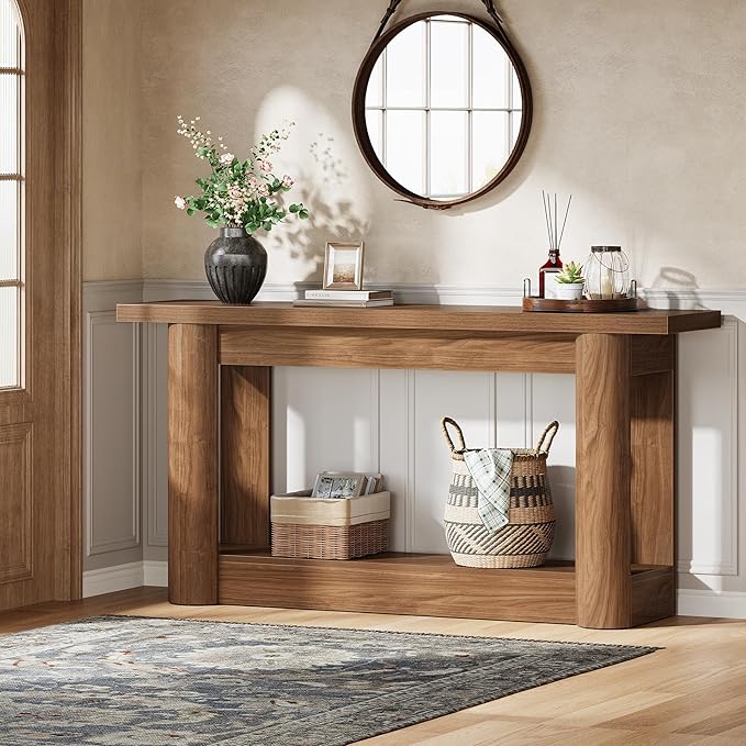 Tribesigns 63-Inch Farmhouse Console Table, Narrow Long Sofa Table Behind The Couch, 2-Tier Storage Entryway Furniture for Hallway, Entrance, Living Room, Rustic Brown