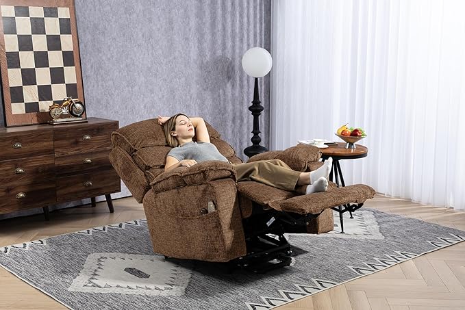 Power Lift Chair with Heat and Massage for Elderly Big Man 400lb, 27in Extra Wide Lay Flat Recliner with Hidden Cup Holders, Infinite Position Lifting Recliners for Seniors, Extended Footrest