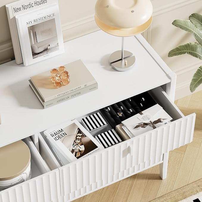 White 6 Drawer Dresser, 55" Wide White Modern Dresser with Fluted Front & Metal Handles for Bedroom or Living Room TV Stand