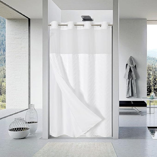 No Hook Boho Farmhouse Shower Curtain with Snap-in Fabric Liner set-54Wx80H(78H),White Tufted Chevron Striped Hotel Grade Cloth Shower Curtains for Bathroom with Window,Water Repellent