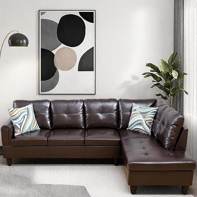 L Shaped Couch, Modular Sectional Sofa with Chaise, Modern Modular Sofas Furniture Sofa Couches for Living Room/Apartment/Office/Bedroom, Brown