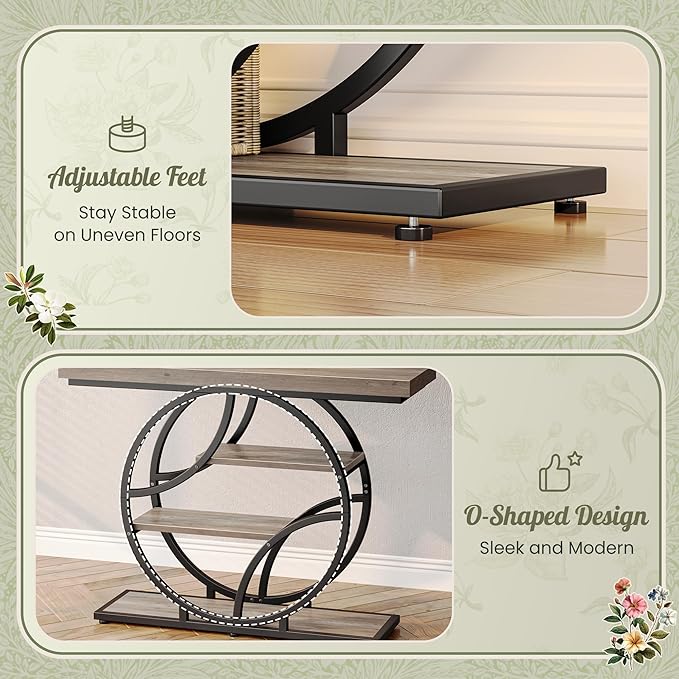 Huuger 41.3 Inch Entryway Table, Modern Console Sofa Table, Accent Table with Shelves, for Entry, Hallway, Entrance, Foyer, O-Shaped Metal Frame, Grey