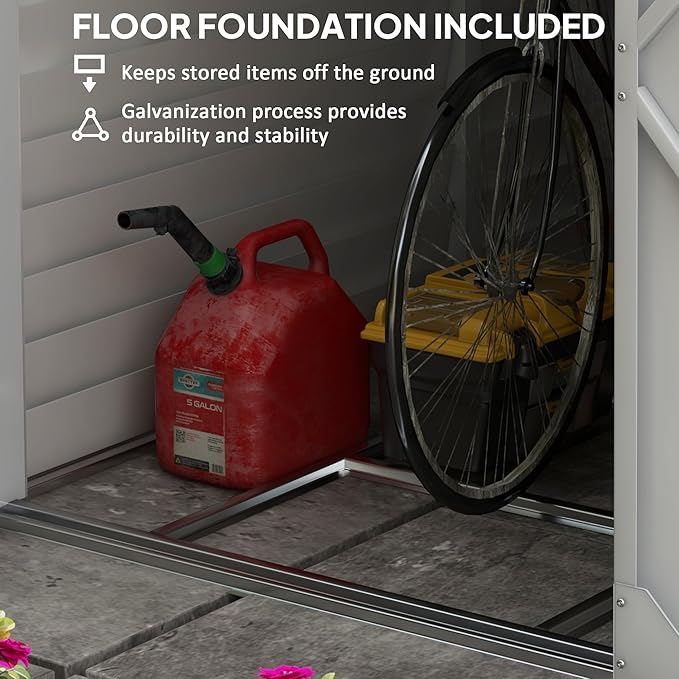 Outsunny 4.6' x 9' Steel Outdoor Storage Shed, Lean to Shed, Metal Tool House with Foundation Kit, Lockable Doors, Gloves and 2 Air Vents for Backyard, Patio, Lawn, White