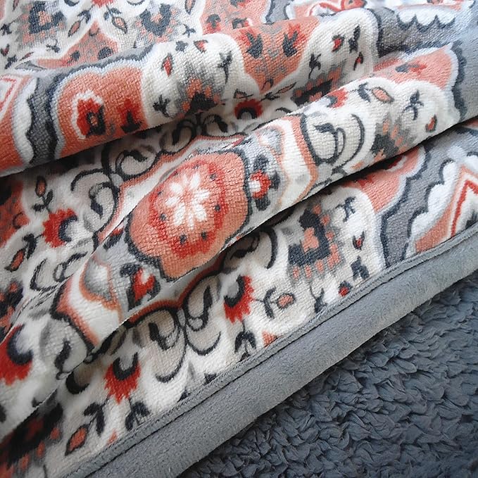 UKELER Floral Sherpa Throw Blanket Queen Size 80'' x 90'', Southwestern Throw Blanket for Bed/Couch/Sofa/Camping, Great Gift for Mother's Day, Father's Day, Thanksgiving, Christmas