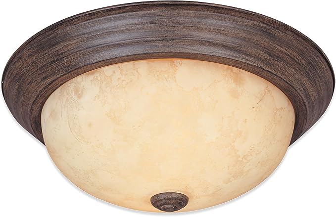 DESIGNERS FOUNTAIN Reedley 2-Lights Flush Mount Ceiling Light, 11 Inch Lighting Fixture for Kitchen, Bedroom, Bathroom, and Hallway, Amber Glass, Warm Mahogany, 1257S-WM-AM