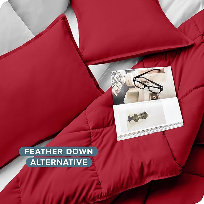 Bare Home Comforter Set - Full Size - Ultra-Soft - Goose Down Alternative - Premium 1800 Series - All Season Warmth (Full, Red)
