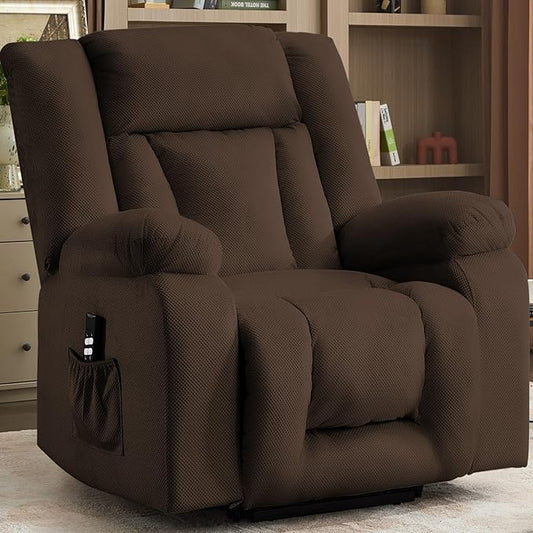 Oversized Dual Motor Power Lift Recliner for Adults, Electric Lift Chair with Heating and Massage, Waffle Fabric Electric Recliner Chair with Side Pockets, Wide Recliner for Living Room