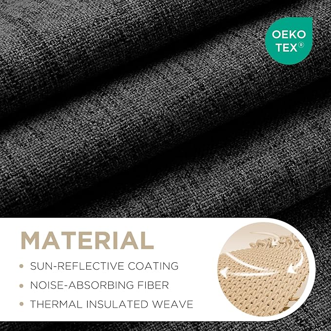 Joydeco 100% Blackout Curtains for Bedroom - Natural Linen Curtains 42"W x 63"L Long, Thermal Insulated 2 Panels Black Light Blocking Drapes, Rod Pocket & Back Tabs, Darkening Privacy for Living Room