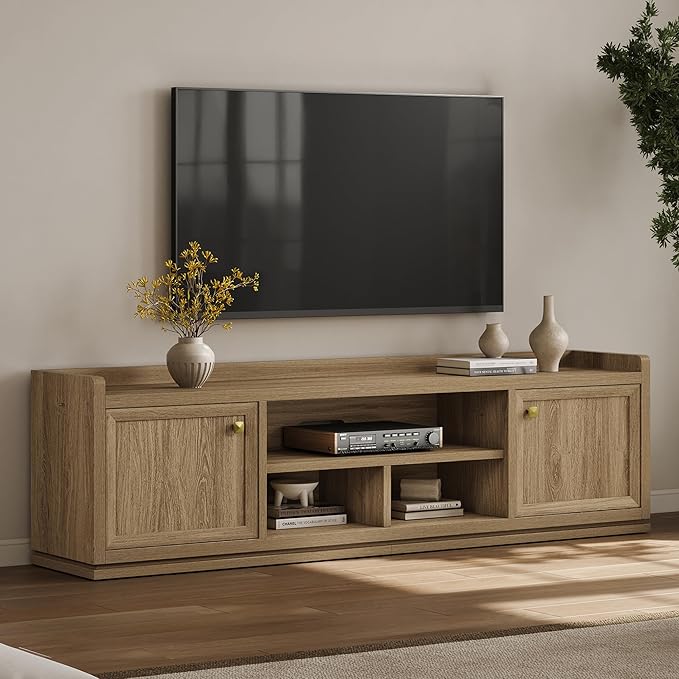 SICOTAS TV Stand Entertainment Center - 67" TV Console for Living Room Modern TV Stand for Bedroom, Media Console with Shelf and Cabinet, Entertainment Stand for TVs up to 65 75 Inch(Brown Oak)