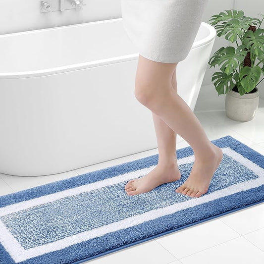 OLANLY Bathroom Rugs 47x17, Extra Soft and Absorbent Microfiber Bath Mat, Non-Slip, Machine Washable, Quick Dry Shaggy Bath Carpet, Suitable for Bathroom Floor, Tub, Shower (Runner, Blue)
