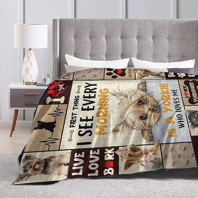 Funny Dog Blanket Soft Cute Kawaii Yorkshire Terrier Dog Plush Throw Blanket Cozy Lightweight Flannel Stuff Decor Fleece Blanket Gifts for Lovers Girls Boys Kids Adults Women Bed Travel 60"x80"