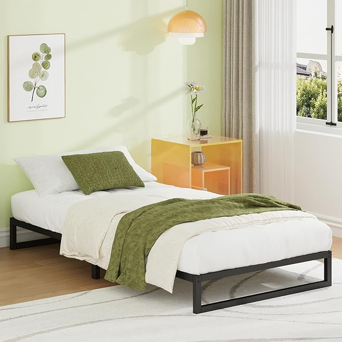 EMODA 7 Inch Twin XL Bed Frames No Box Spring Needed, Heavy Duty XL Twin Metal Platform Bed Frame, Noise Free, Easy Assembly, Black