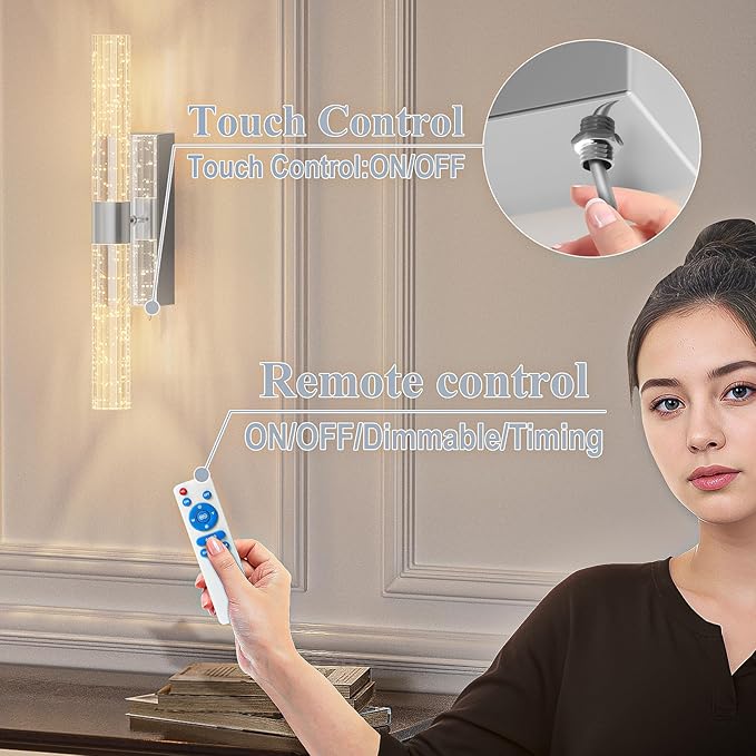 Battery Operated Sliver Wall Sconces Set of 2 Rechargeable Battery Powered Wall Light with 12000mAh Not Hardwired Dimmable Wall Lamp Fixtures for Bedroom Living Room 20.9 Inches