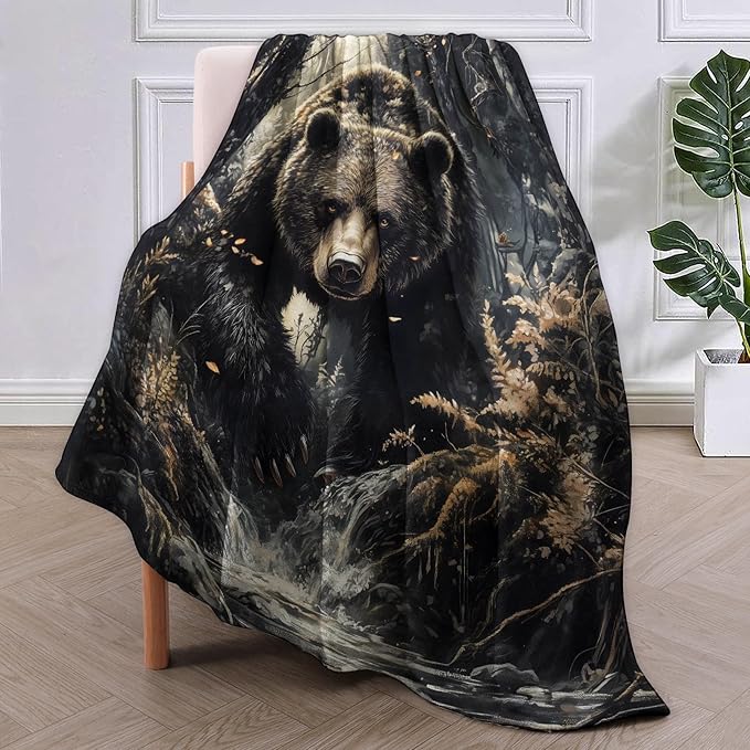 Bear Flannel Blanket, Bear Gifts, Bear-Themed Blanket for Women, Soft Lightweight Throw Blankets for Bed Home Travel Decor 50" x 60"