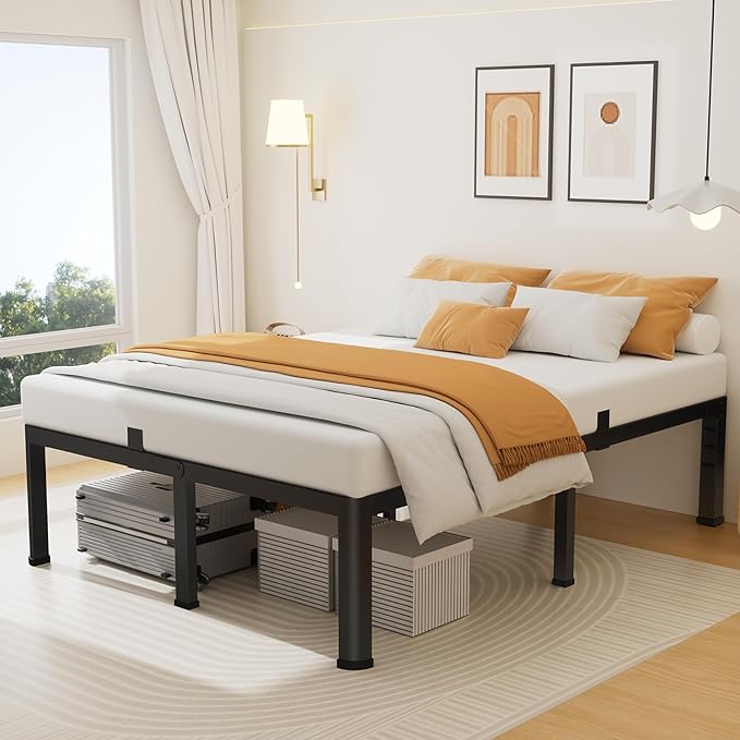 14 Inch King Bed Frame, Metal Platform Bed Frame with Round Corner Legs, 3500 lbs Heavy Duty Steel Slats Support, No Box Spring Needed, Noise Free, Easy Assembly, Black