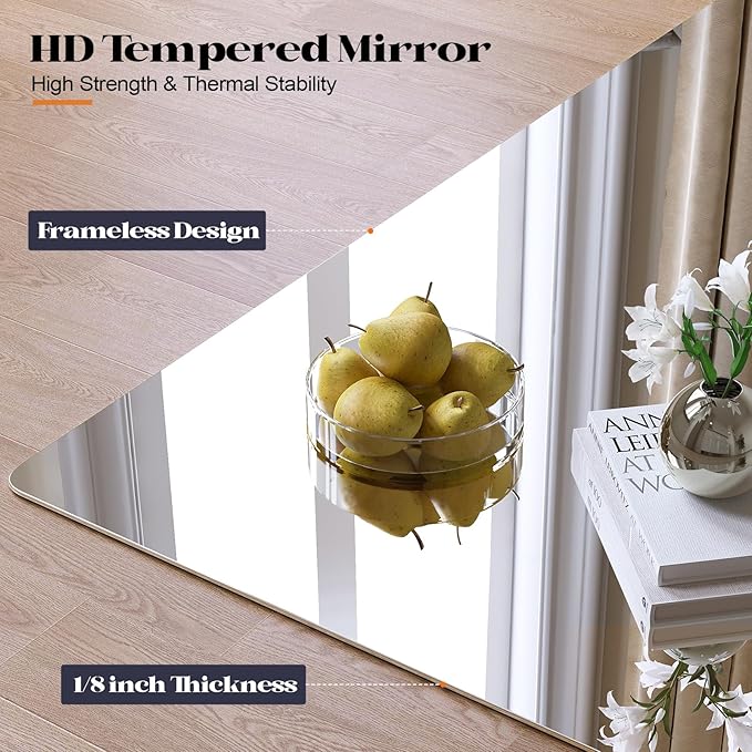 Frameless Mirror, 24"x36" Bathroom Mirrors for Over Sink, Large Tempered Glass Square Vanity Mirror, Wall Mirror for Living Room, Bedroom, Entryway, Gym, Yoga