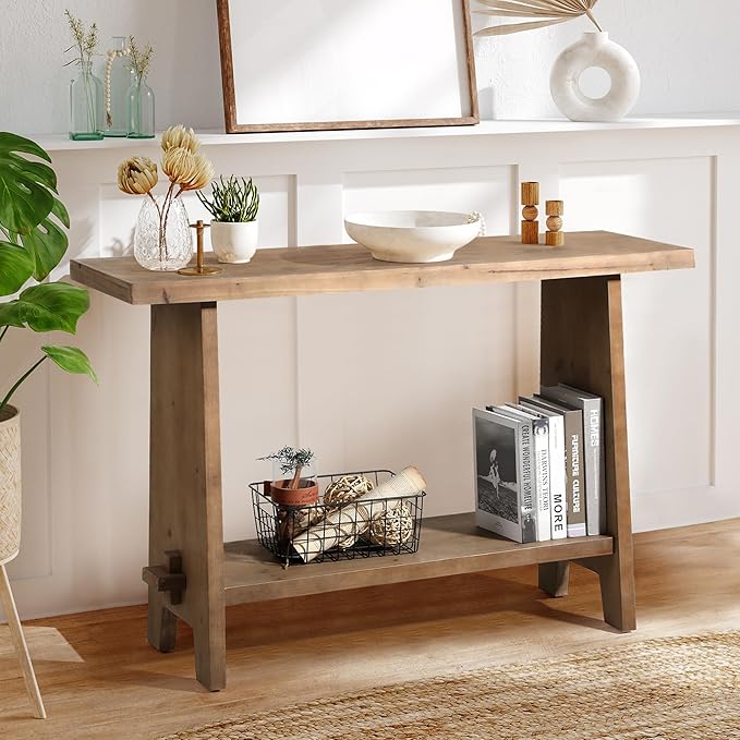 Set of 2 Solid Wood Console Table 43.3" Farmhouse Entryway Table with Storage Narrow Skinny Behind Couch Sofa Table for Living Room Hallway Entrance Foyer,Brown