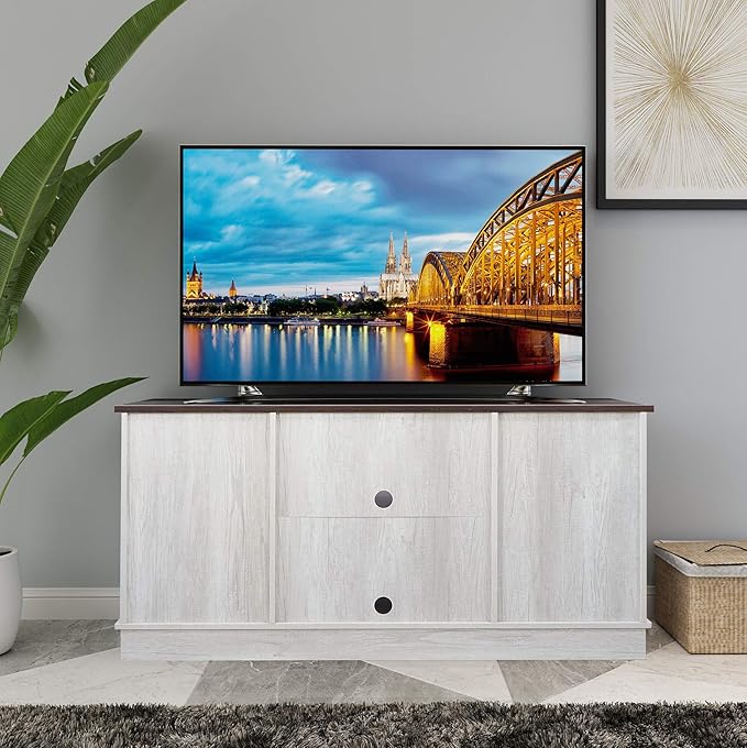 Rainbow Sophia TV Stand, Storage Cabinet with Sliding Barn Doors and Adjustable Shelves, Modern 28”H, Sargent Oak