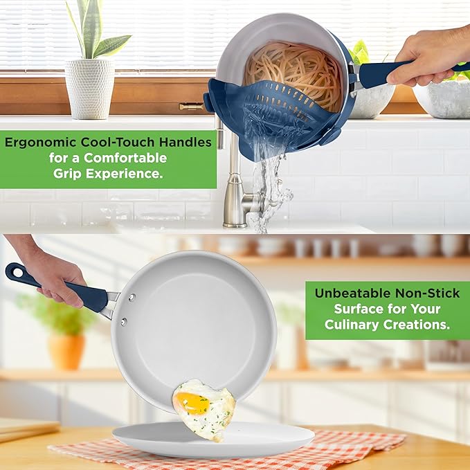 NutriChef Professional 20 Pc Kitchen Set in Navy Blue - Durable Non-Stick Pots and Pans with Bakeware, Compatible with Any Cooktop, Easy Clean