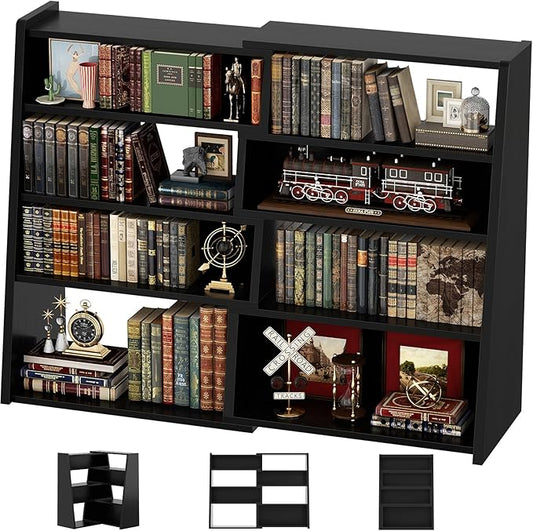 Armocity Book Shelf - Small Expandable Ladder Shelf, Short Corner Bookshelf for Small Spaces, 5 Tier Wood Narrow Bookcase, for Living Room, Bedroom, Entryway, Black