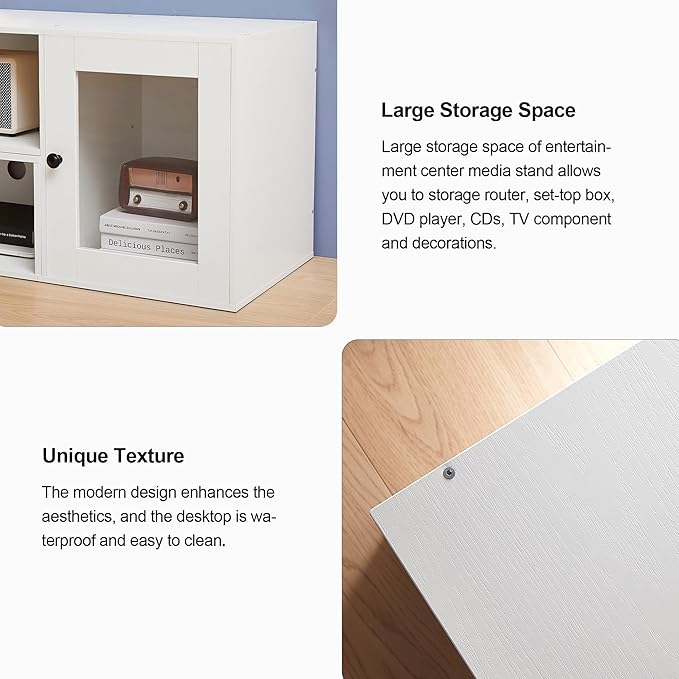 VECELO LED TV Stand for Televisions up to 70 Inchs Modern Entertainment Center with Storage, Media Console with 23 Flashing Options and 4 Customizable Modes for Living Room, Bedroom