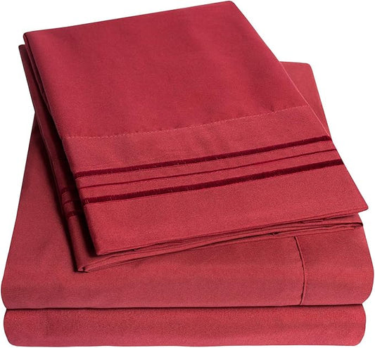 1500 Supreme Collection Extra Soft Split King Sheets Set, Burgundy - Luxury Bed Sheets Set with Deep Pocket Wrinkle Free Bedding, Over 40 Colors, Split King Size, Burgundy