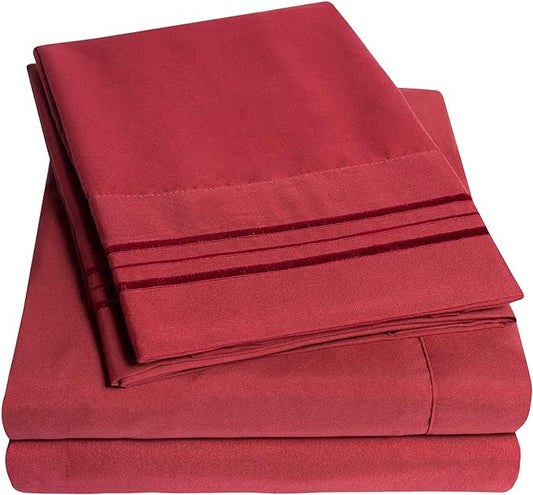 Supreme Collection Twin Sheet Sets - 3 Piece Bed Sheets and Pillowcase Set for Twin Mattress - Burgundy, Extra Soft, Elastic Corner Straps, Deep Pocket