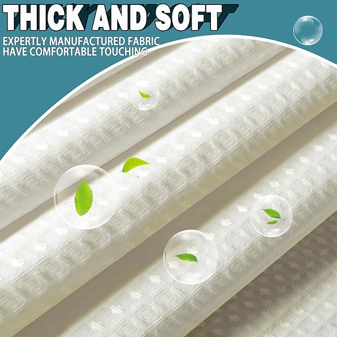 Extra Wide No Hook Waffle Weave Shower Curtain with Snap in Liner Set, 108" x 74" Hotel Luxury Beige Shower Curtains for Bathroom with See Through Top Window, Waterproof, Washable 108W x 74H