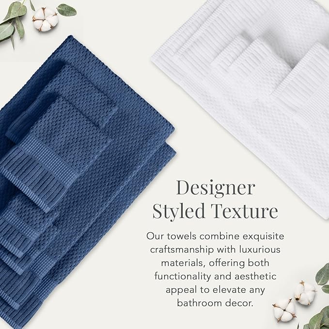 NY Loft 100% Cotton Towel Set 6 Piece Towel Set | Navy Bath Towels | Absorbent & Quick-Dry Towels | Trinity Collection (6 Piece Set, Navy Blue)