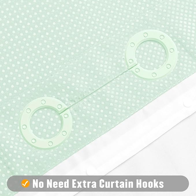 MitoVilla Green Waffle Small Stall Shower Curtain 36 x 74, No Hooks Required Half Size Narrow Fabric Cloth Shower Curtain Set with Snap-in Liner for Modern Bathroom Decor, Mint Green