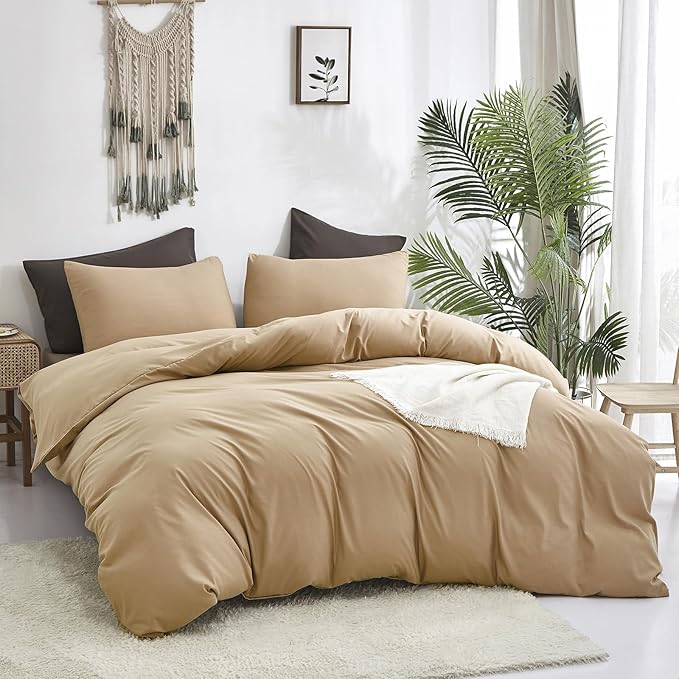 Cottonight Champagne Comforter Set Twin Khaki Bedding Set Full Solid Golden Color Blanket Quilts Soft Simple Breathable Modern Fashion Comforter Set for Women Men