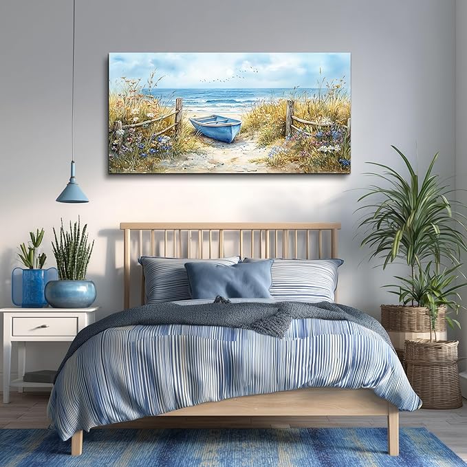 PHAOHUAXM Large Wall Decor Canvas Painting Wall Art For Living Room Decor Beach Wall Art And Ocean Landscape Painting Bedroom Print Artwork Picture For Dining Room Bathroom Home Decoration 24x48 In
