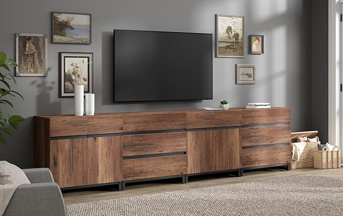 WAMPAT Modern TV Stand for TVs up to 120 Inches, 4-in-1 Media Console with Adjustable Shelves and 6 Drawers, TV Cabinet for Living Room or Bedroom, Brown