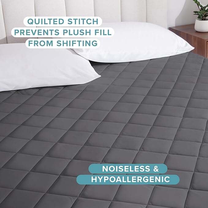 Bare Home Queen Quilted Fitted Mattress Pad - Cooling Mattress Cover - Easily Washable - Elastic Fitted Cover for Mattress - Stretch-to-Fit up to 15 Inches Deep (Queen, Grey)