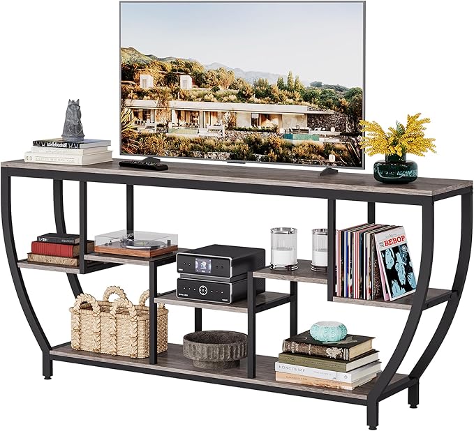 Tribesigns TV Stand for Televisions up to 80 Inches, 70.9 Inches Entertainment Center with Storage Shelves, Wood TV Media Console Table Unit for Living Room, Bedroom, Grey