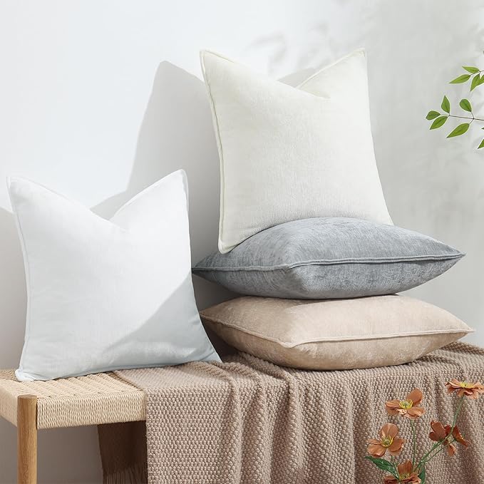 decorUhome Couch Throw Pillow Covers 20x20 Set of 2, Decorative Soft Euro Neutral Chenille Pillow Covers with Elegant Design for Sofa Bed Living Room Home Decor, Ultimate Gray